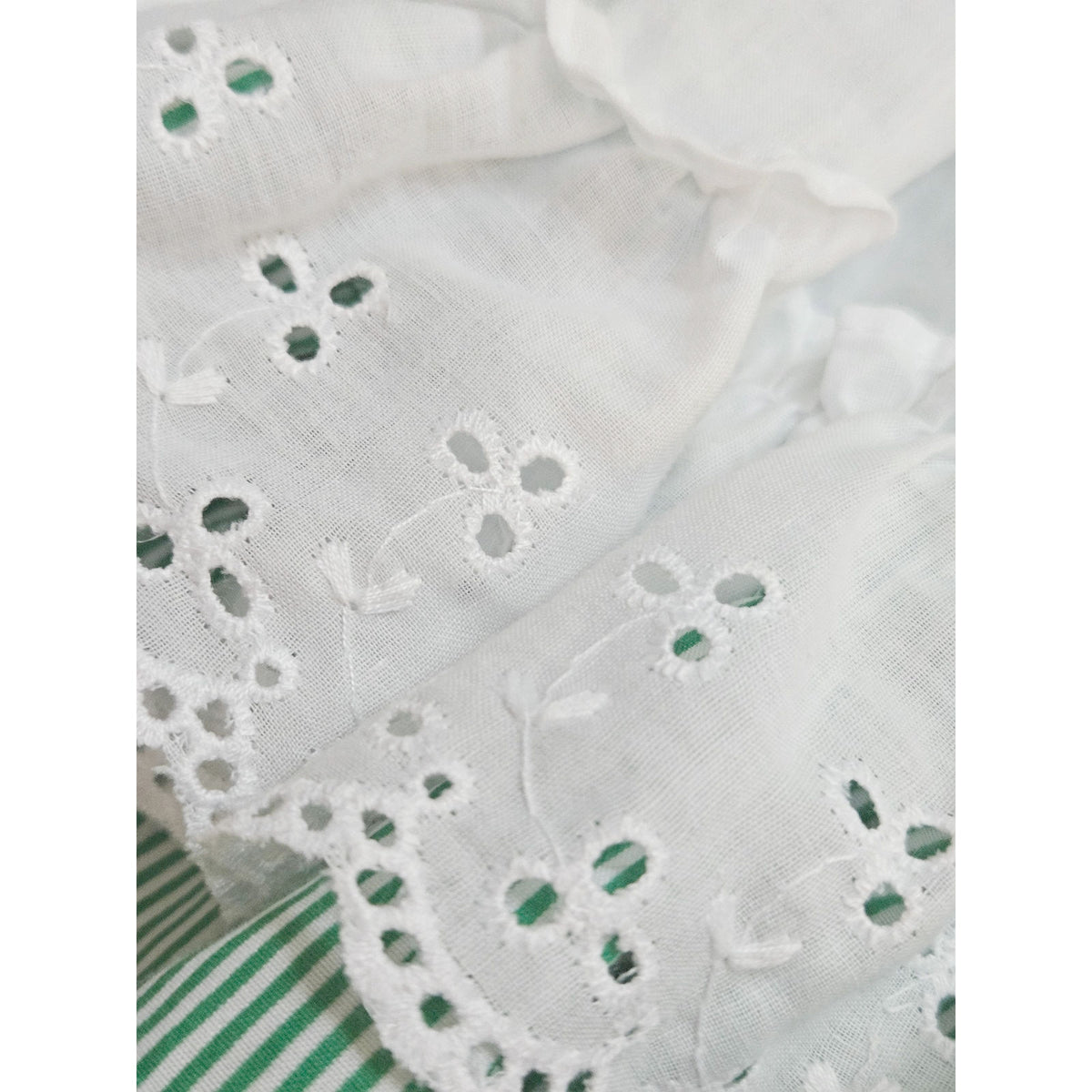 1980s Baby Togs Green Stripe Eyelet Pinafore Dress | Girls 12M