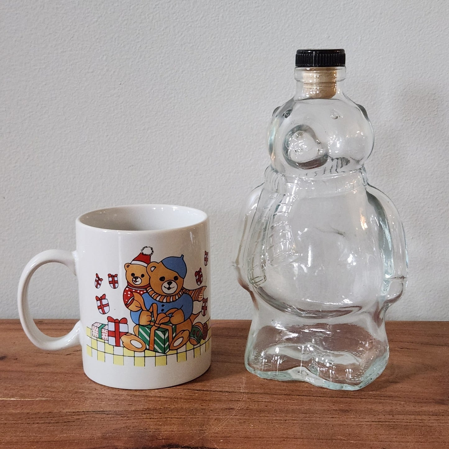 Vintage Christmas Hot Cocoa Gift Bundle | Teddy Bear Mug + Polar Bear Bottle