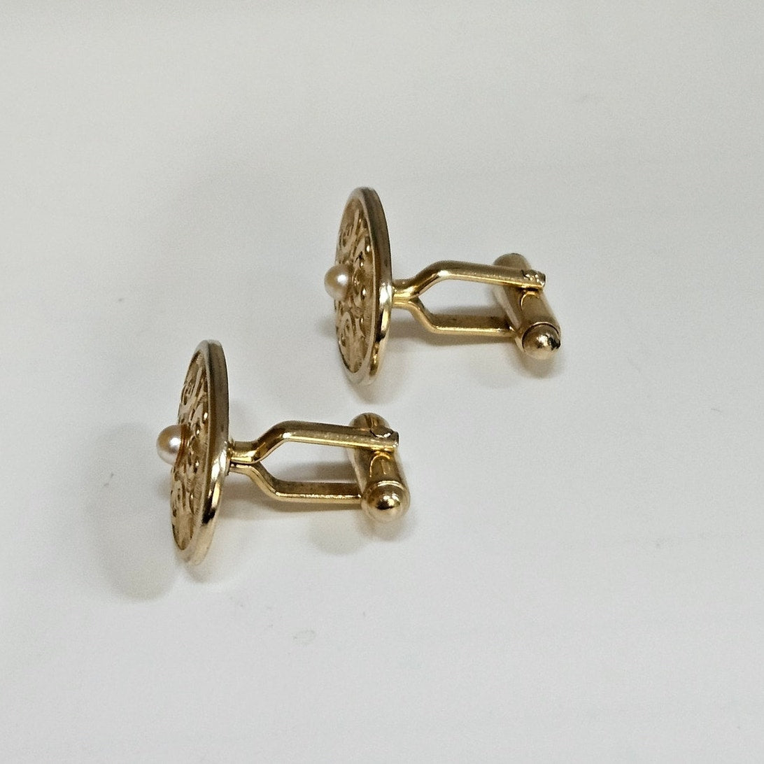 MCM Gold Tone Faux Pearl Cufflinks