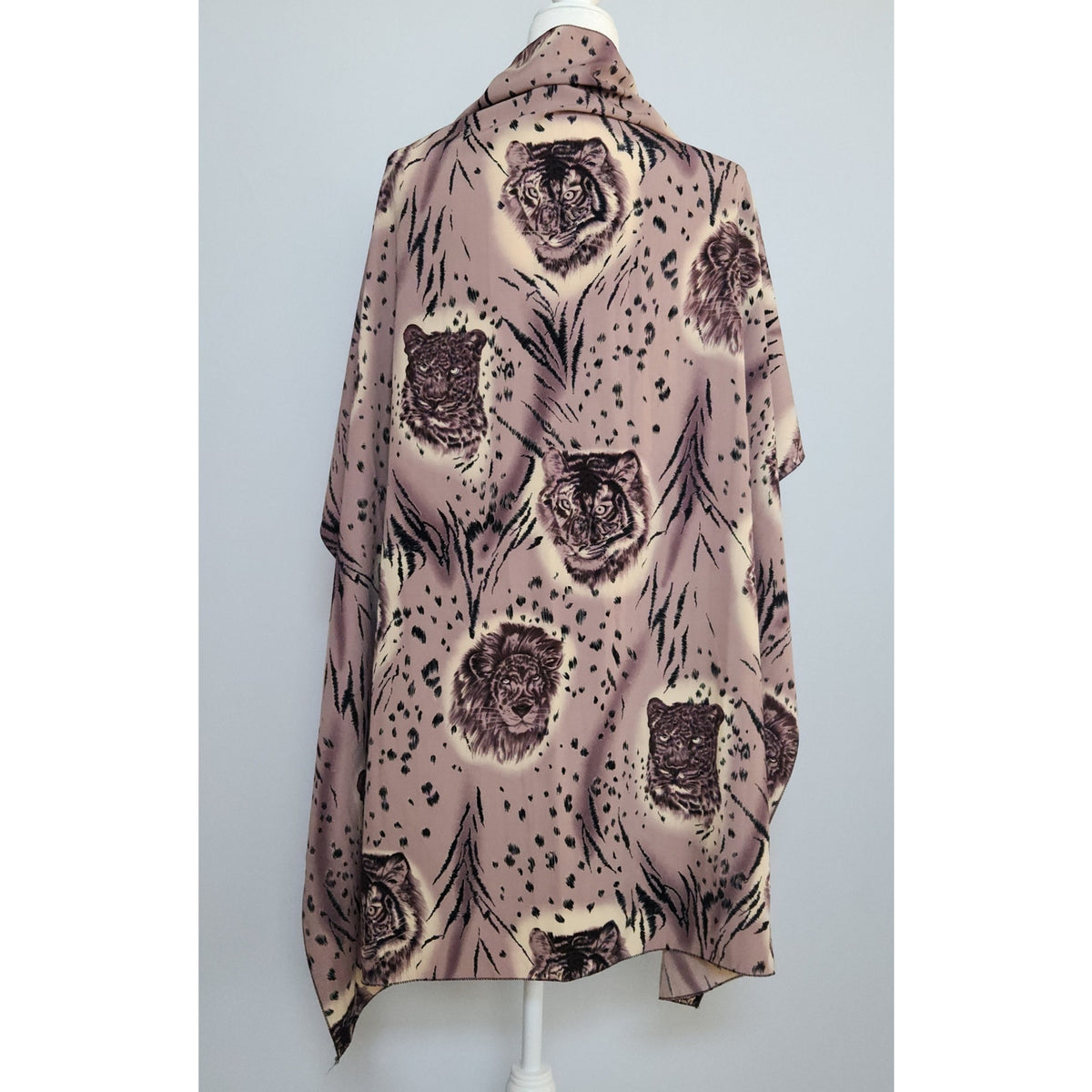 1980s Large Silky Mauve Animal Print Scarf