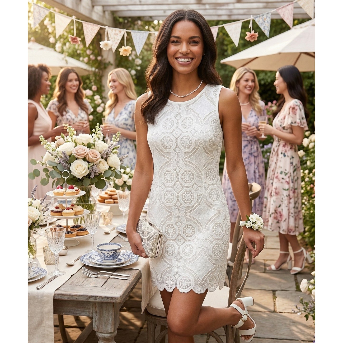 Laundry by Shelli Segal White Geometric Lace Mini Dress | Women's 6