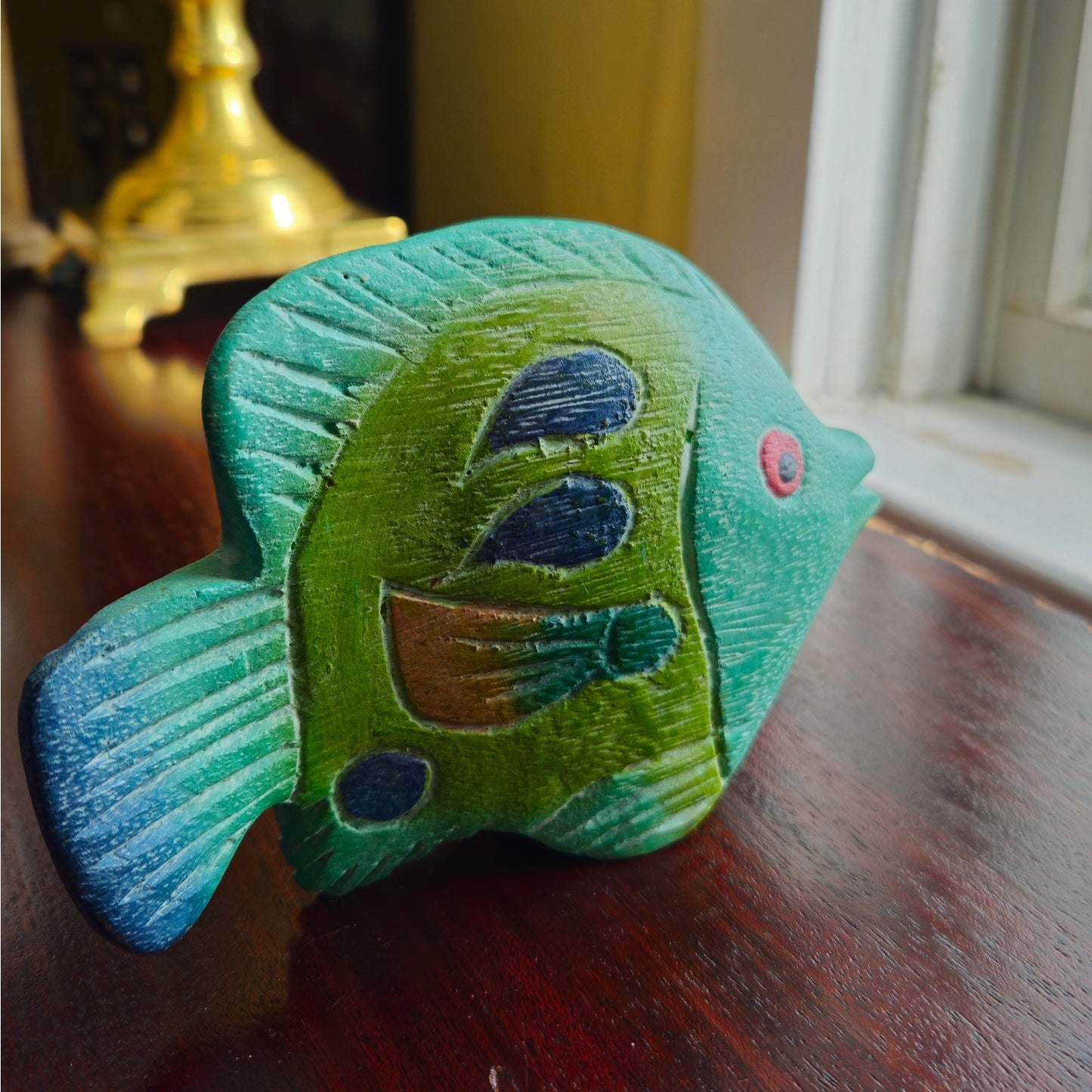 Vintage Mid-Century Hand-Carved Wooden Fish Figurine | 1960s–70s Coastal Art