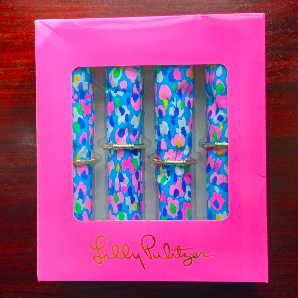 Lilly Pulitzer Hottie Dottie Blue & Pink Napkins & Bamboo Rings