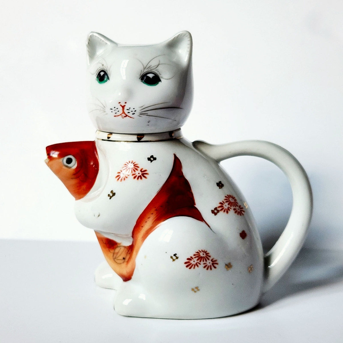 Mid-Century Cat & Koi Porcelain Teapot