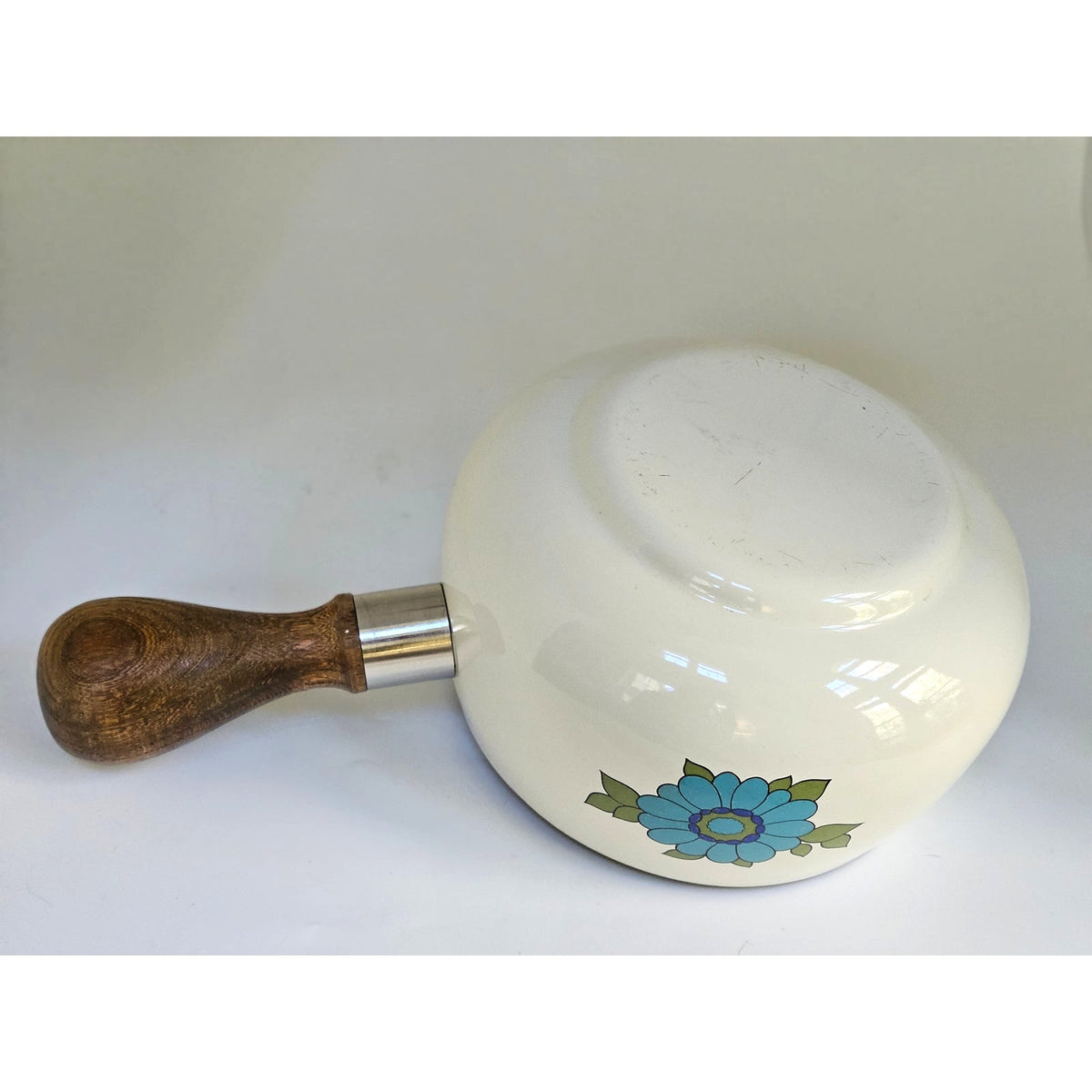 1970s Blue Floral Fondue Set