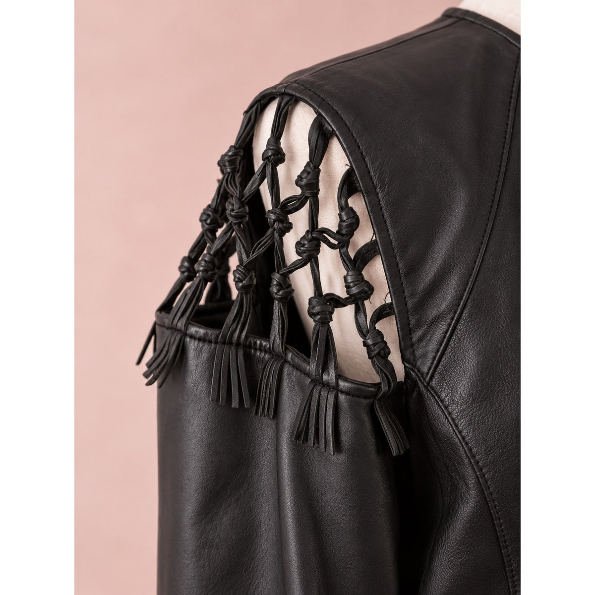 Y2K Pamela McCoy Leather Macramé Black Jacket | Women's L