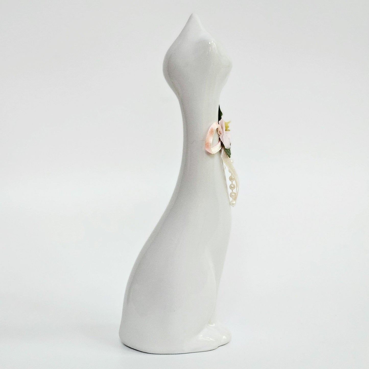 Mid-Century Tall White Ceramic Cat Figurine