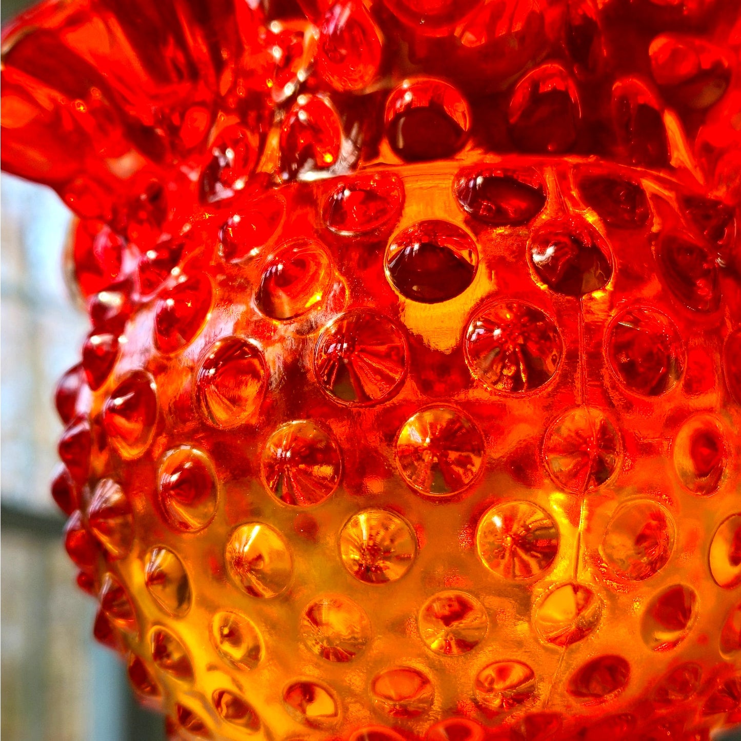 Vintage Amberina Hobnail Glass Rose Bowl