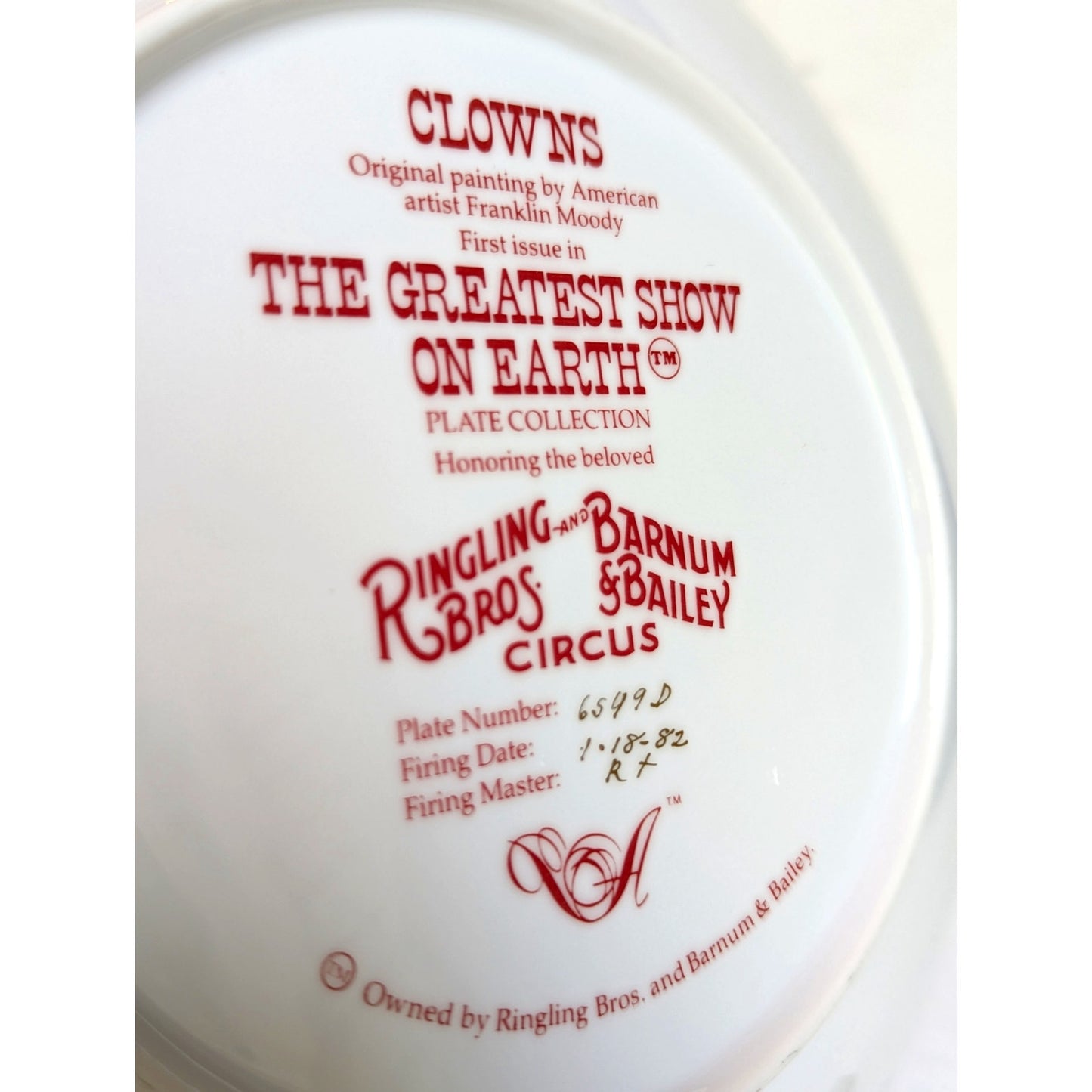1982 Ringling Bros. Clowns Collectors Plate