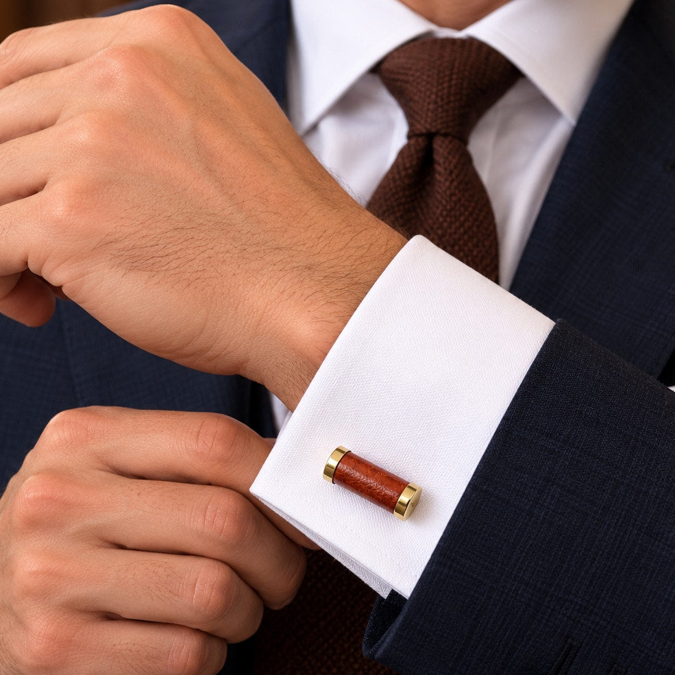 MCM Swank Brown Leather Cufflinks