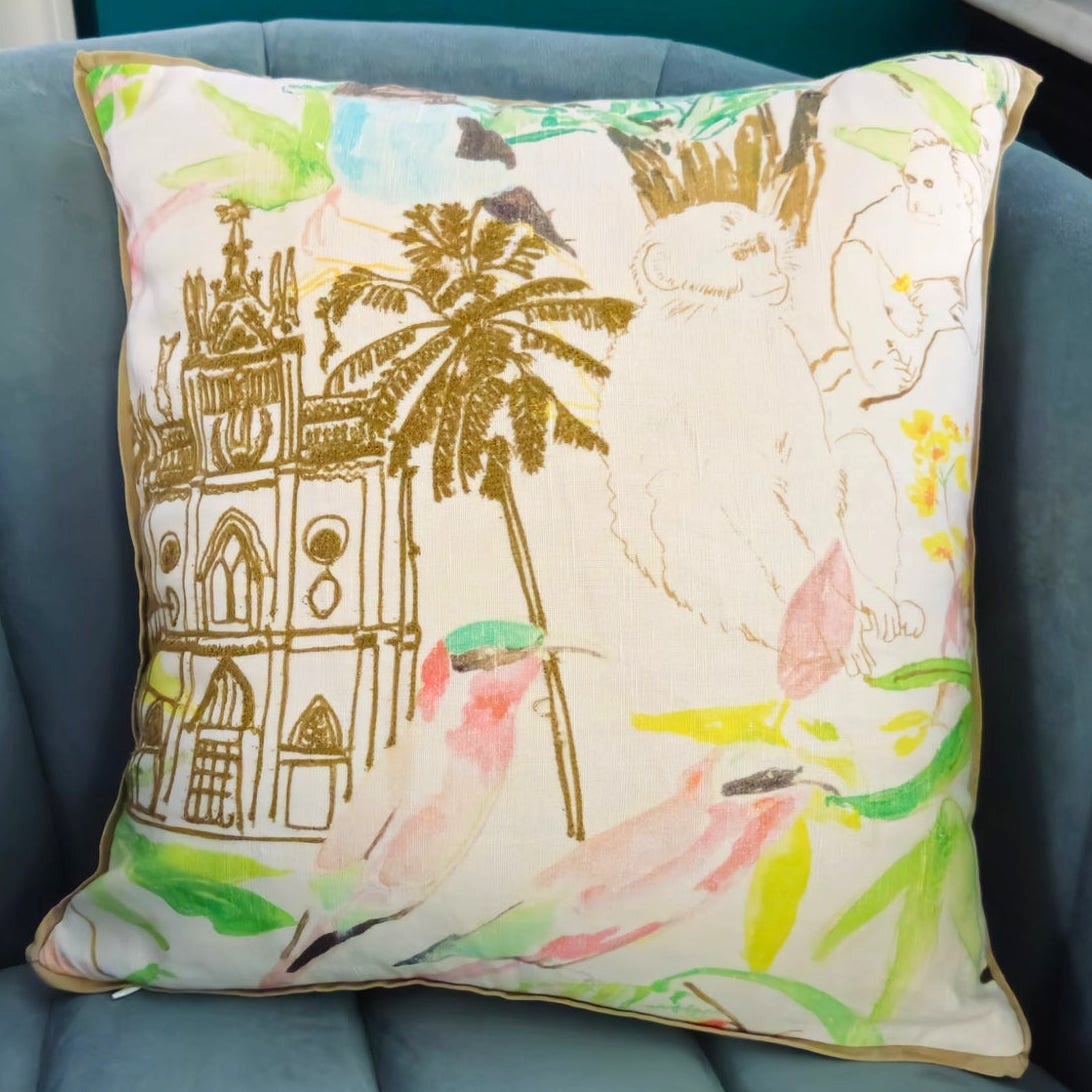 Anthropologie Discontinued Rebekah Maysles Kaveri Embroidered Monkey Pillow 14"