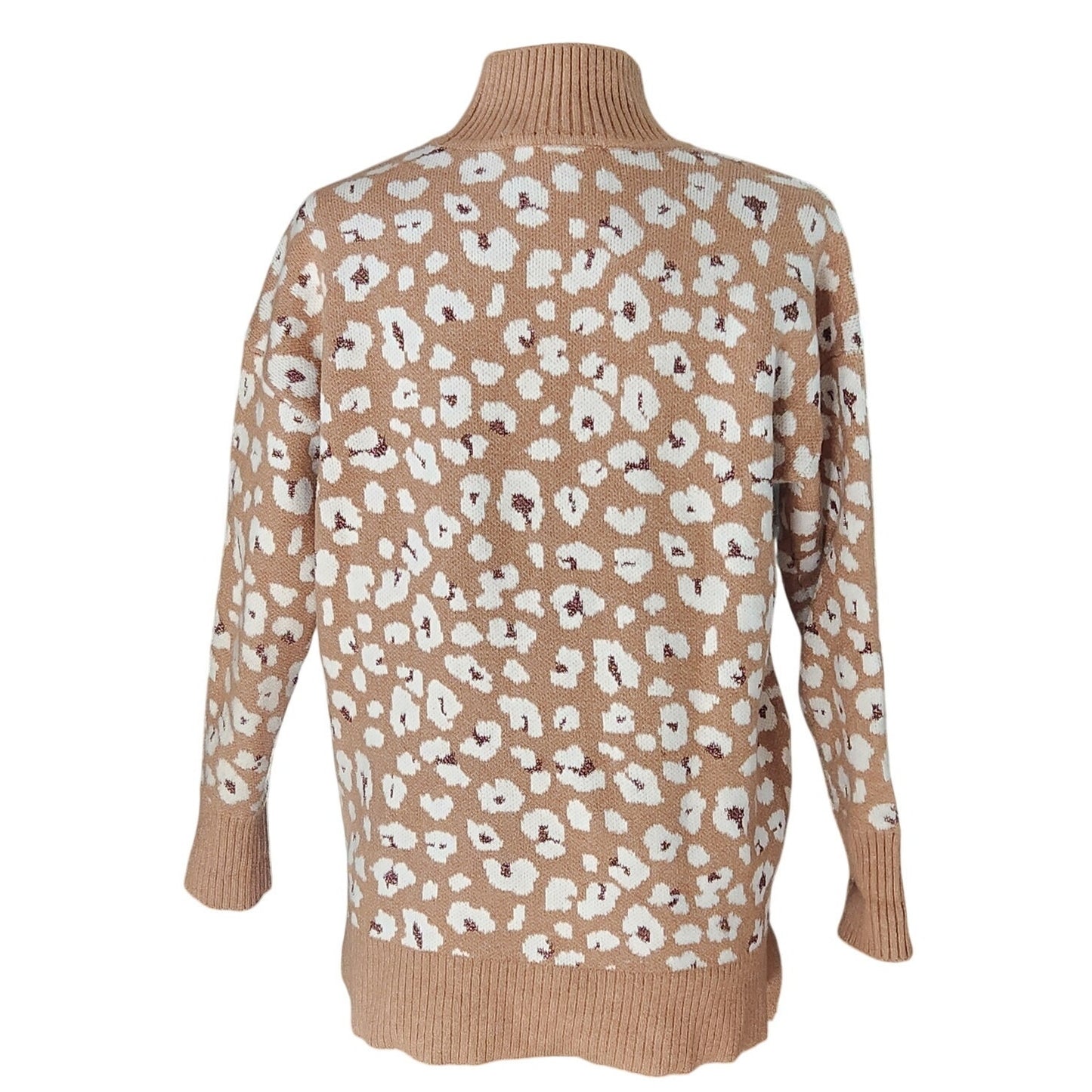 Leopard Print Mock Neck Sweater with Metallic Accents | Women's M