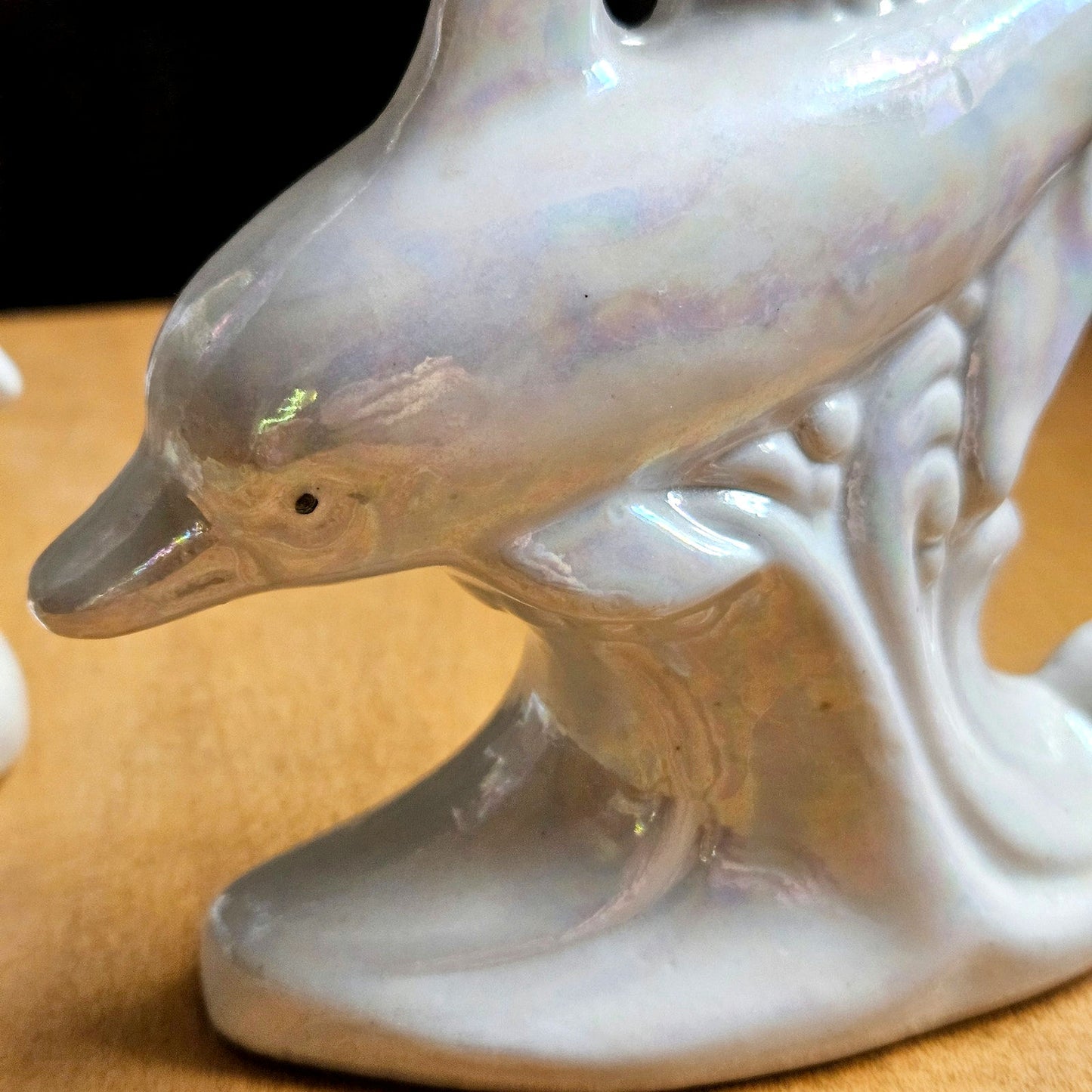 Pair of Vintage 1980s Iridescent Dolphin Figurines