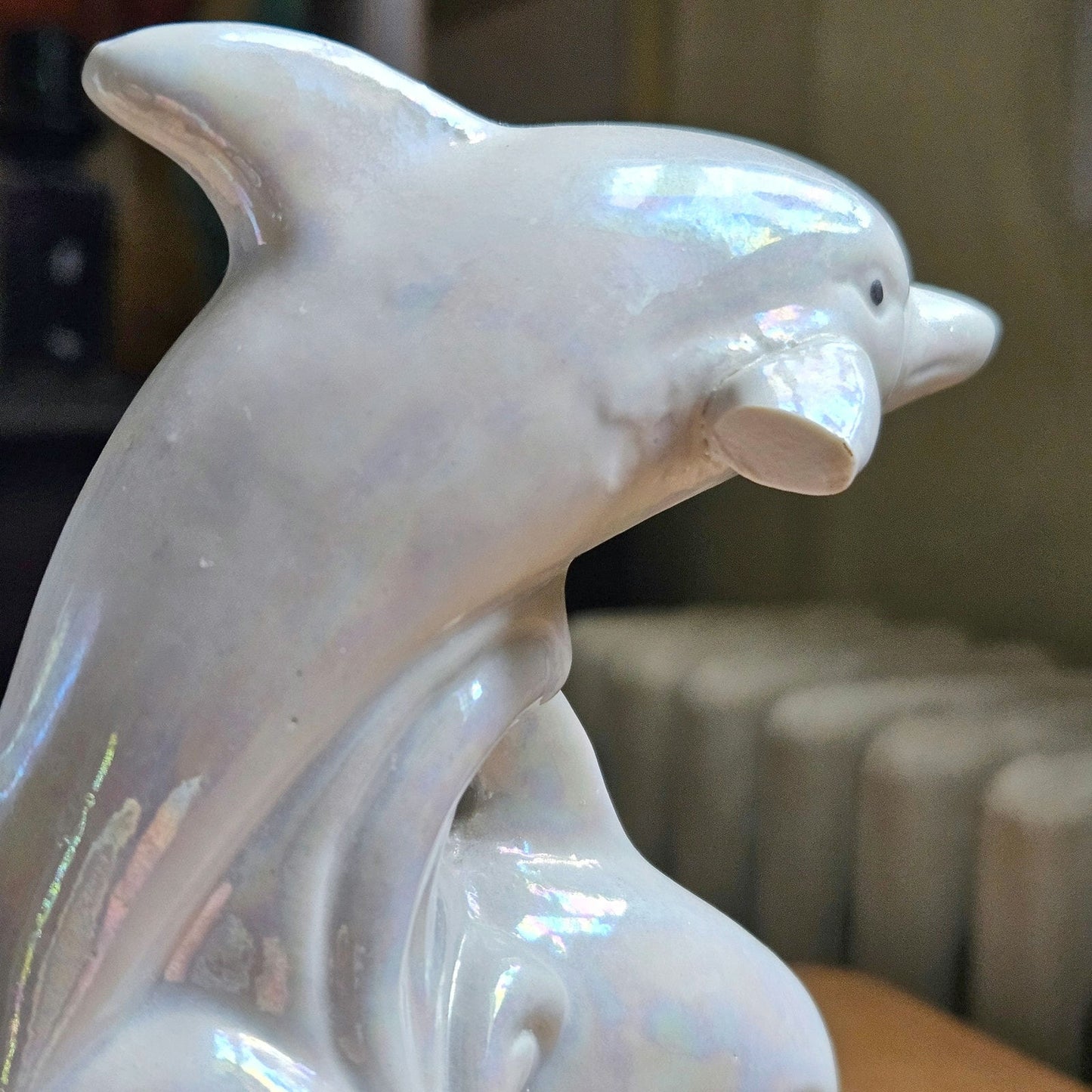 Pair of Vintage 1980s Iridescent Dolphin Figurines