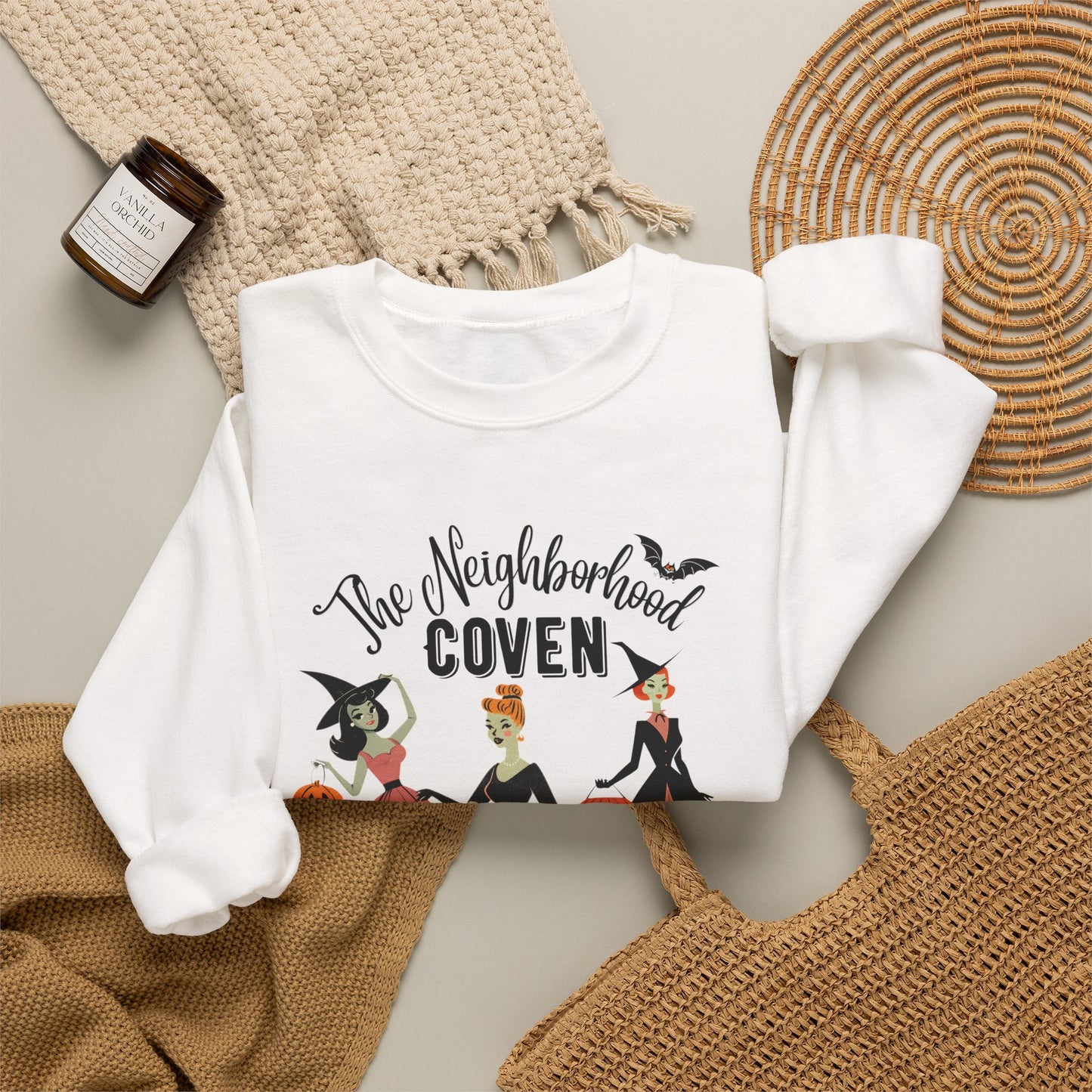 The Neighborhood Coven Sweatshirt — Vintage Halloween Witch Crewneck
