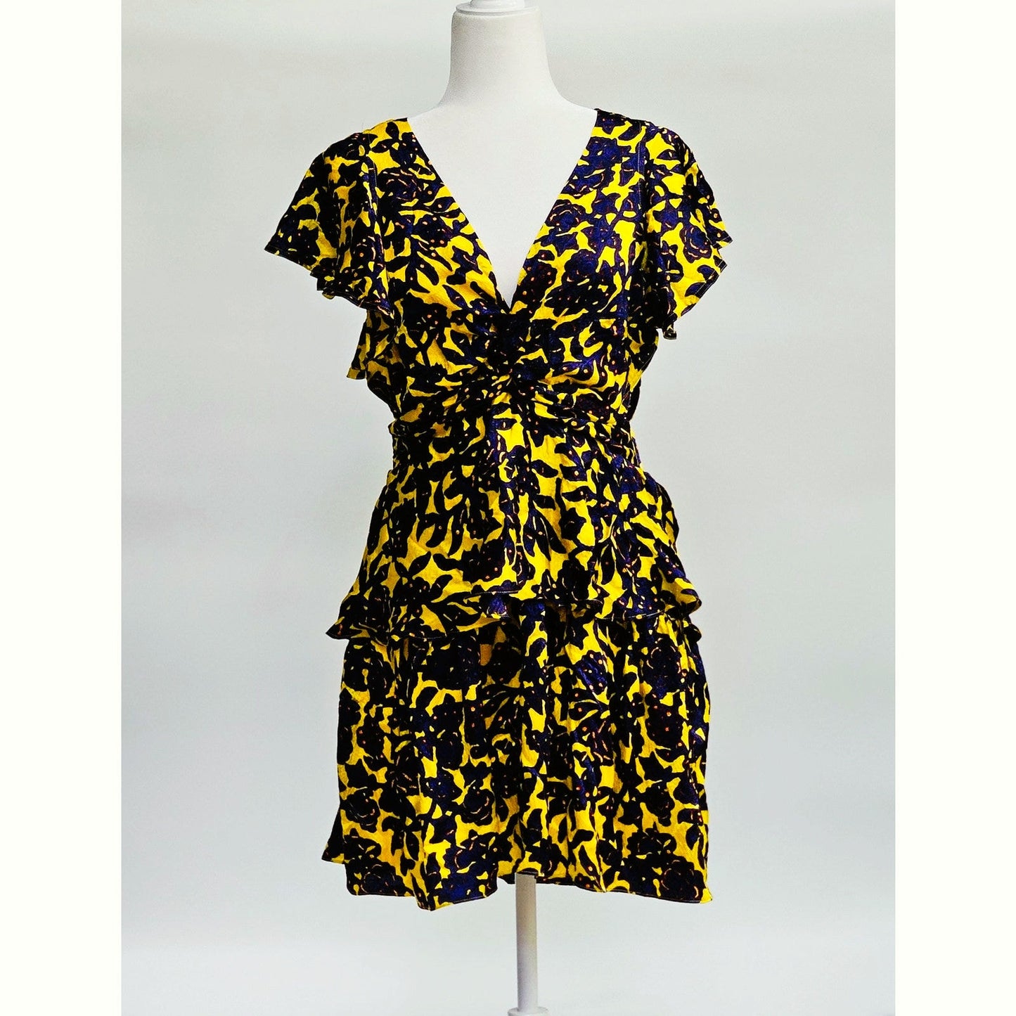 A.L.C. Viera Silk Party Dress | Floral Ruffle Mini Yellow Purple | Women's 6