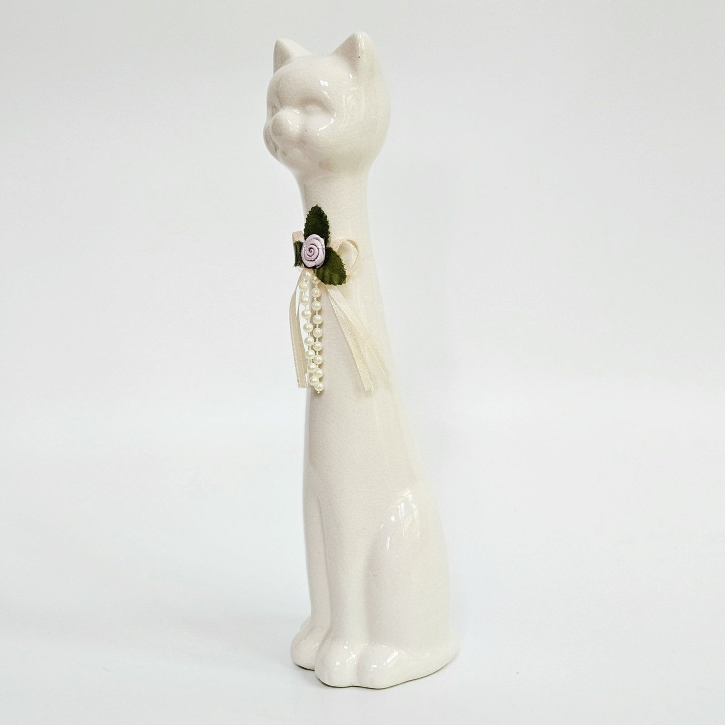 Mid-Century White Ceramic Cat Figurine