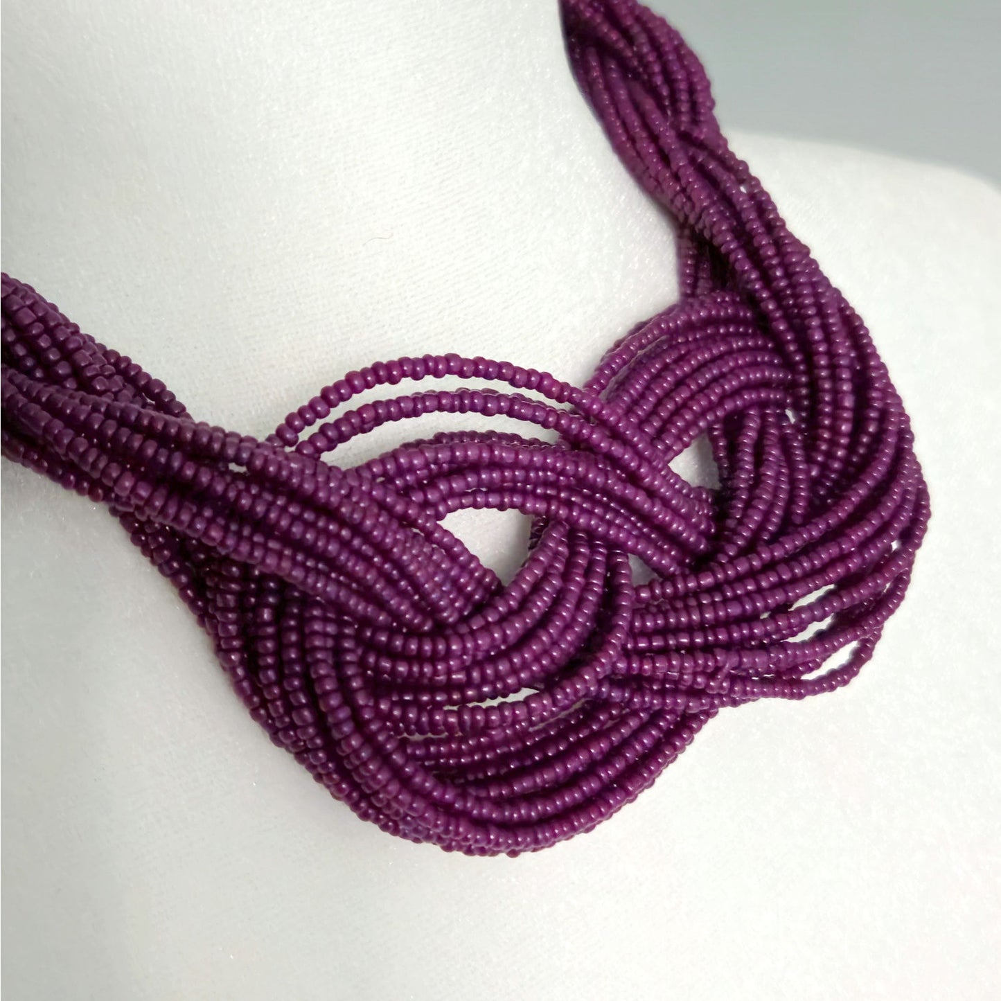 Vintage Y2K Multi-Strand Purple Seed Bead Braided Statement Necklace