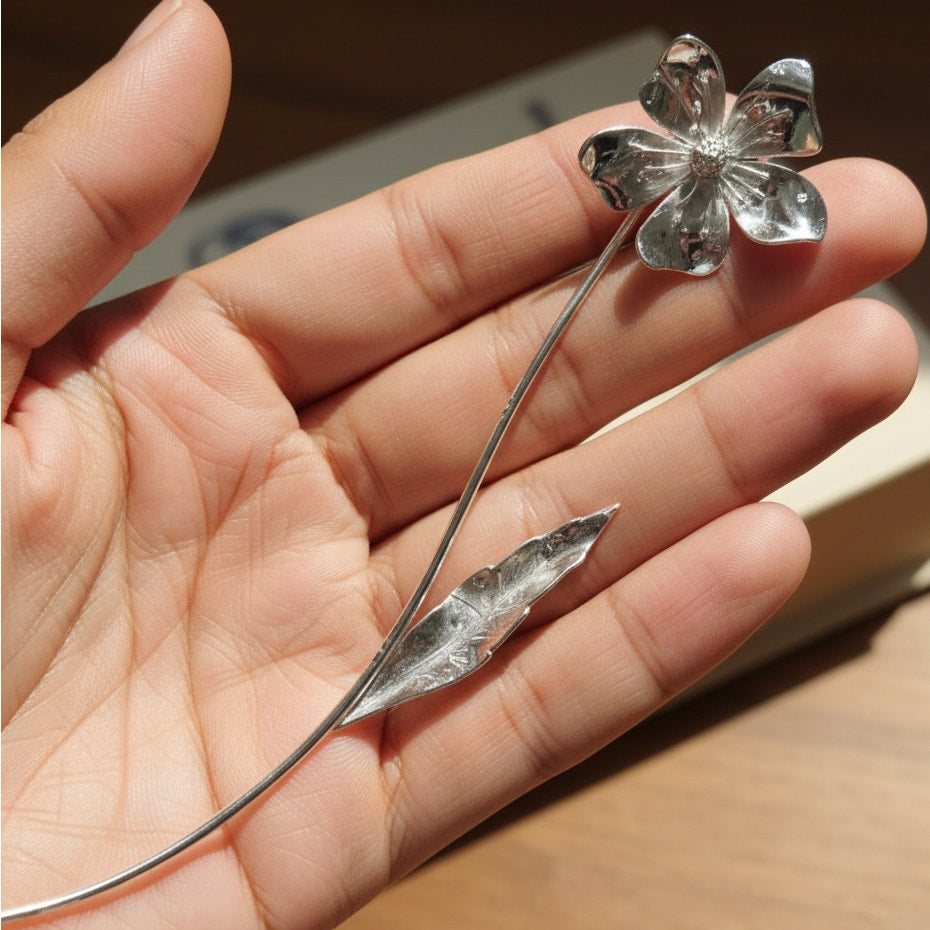 Vintage Italian .800 Silver Periwinkle Stem | Mid-Century Naturalistic Botanical