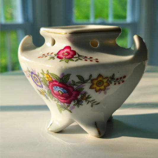 Vintage Japanese Porcelain Pagoda Posy or Incense Holder | Mid-Century Bud Vase