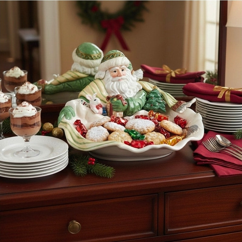 Fitz & Floyd Classics Santa Serving Bowl | Vintage 1990s Holidays Centerpiece