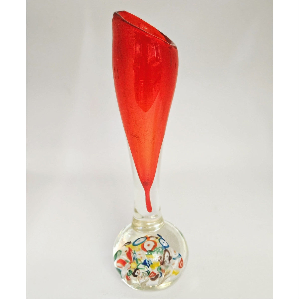 Vintage MCM Lenwile Ardalt Japan Art Glass Vase | Red Millefiori Paperweight