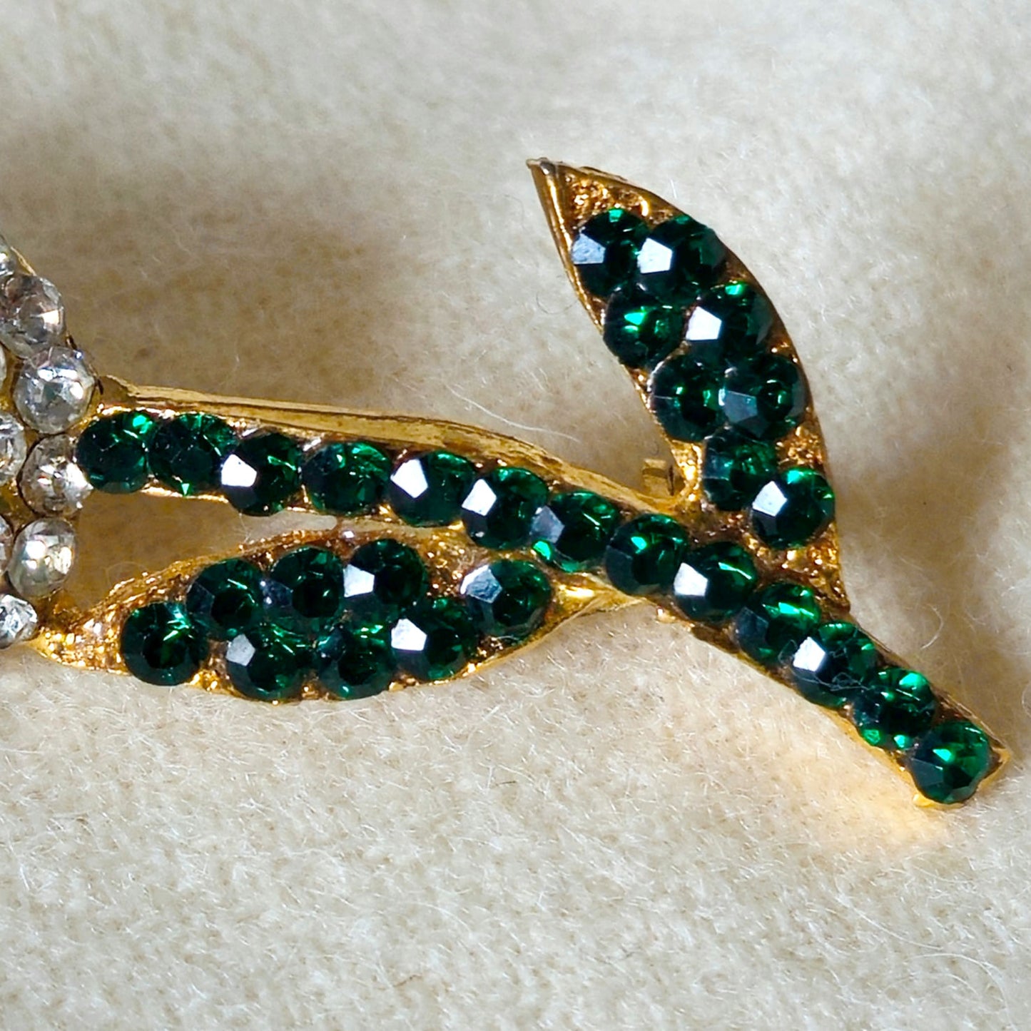 Vintage Jonette JJ Rose Brooch | 1980s Gold Tone Emerald Rhinestone Flower Pin