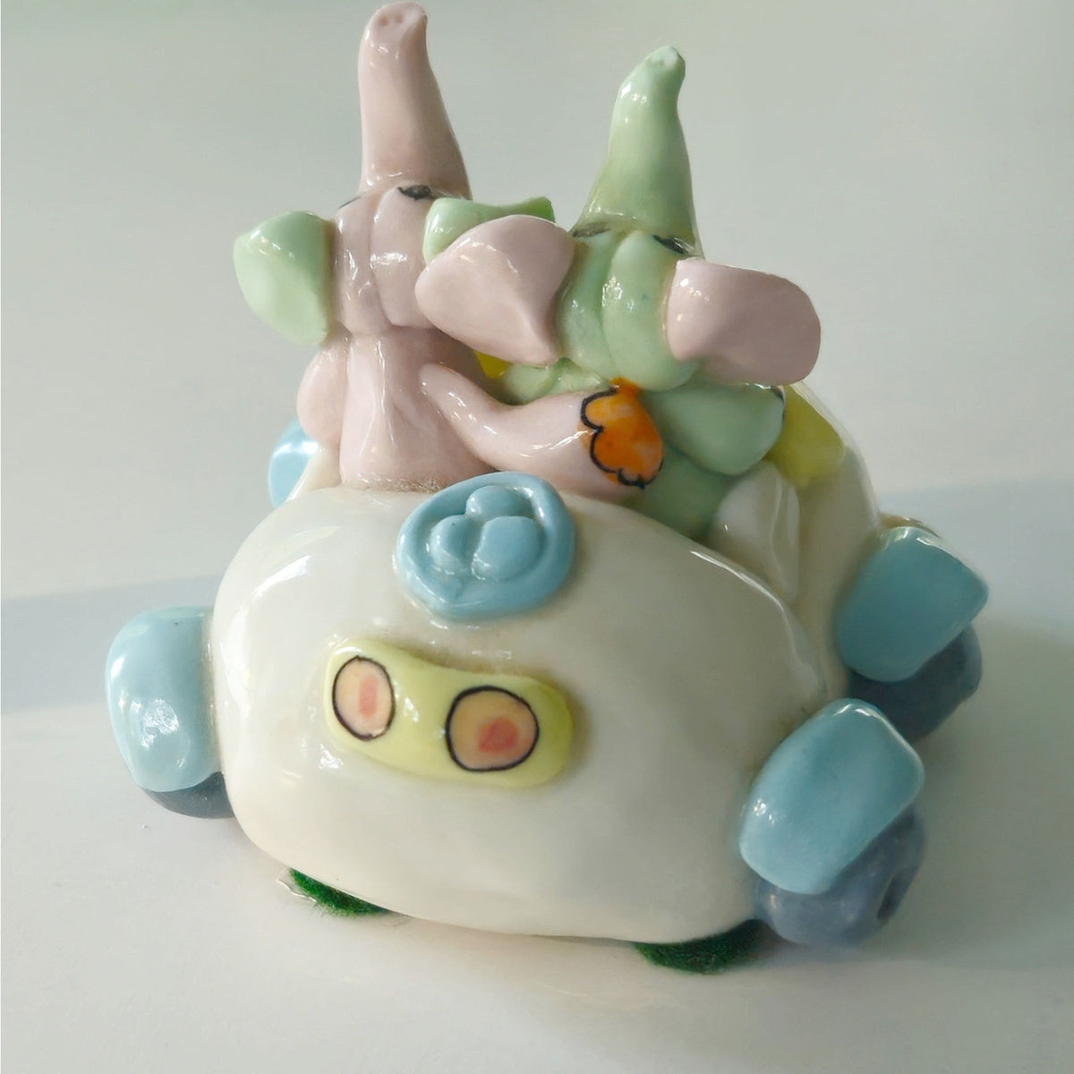 Vintage Ceramic Elephant Car Figurine