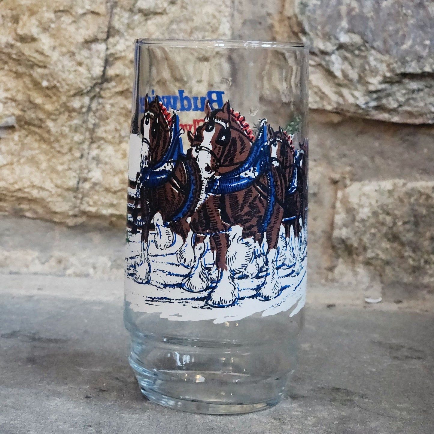 Vintage Budweiser Clydesdales Glasses | 6 Anheuser-Busch Winter Scene Christmas