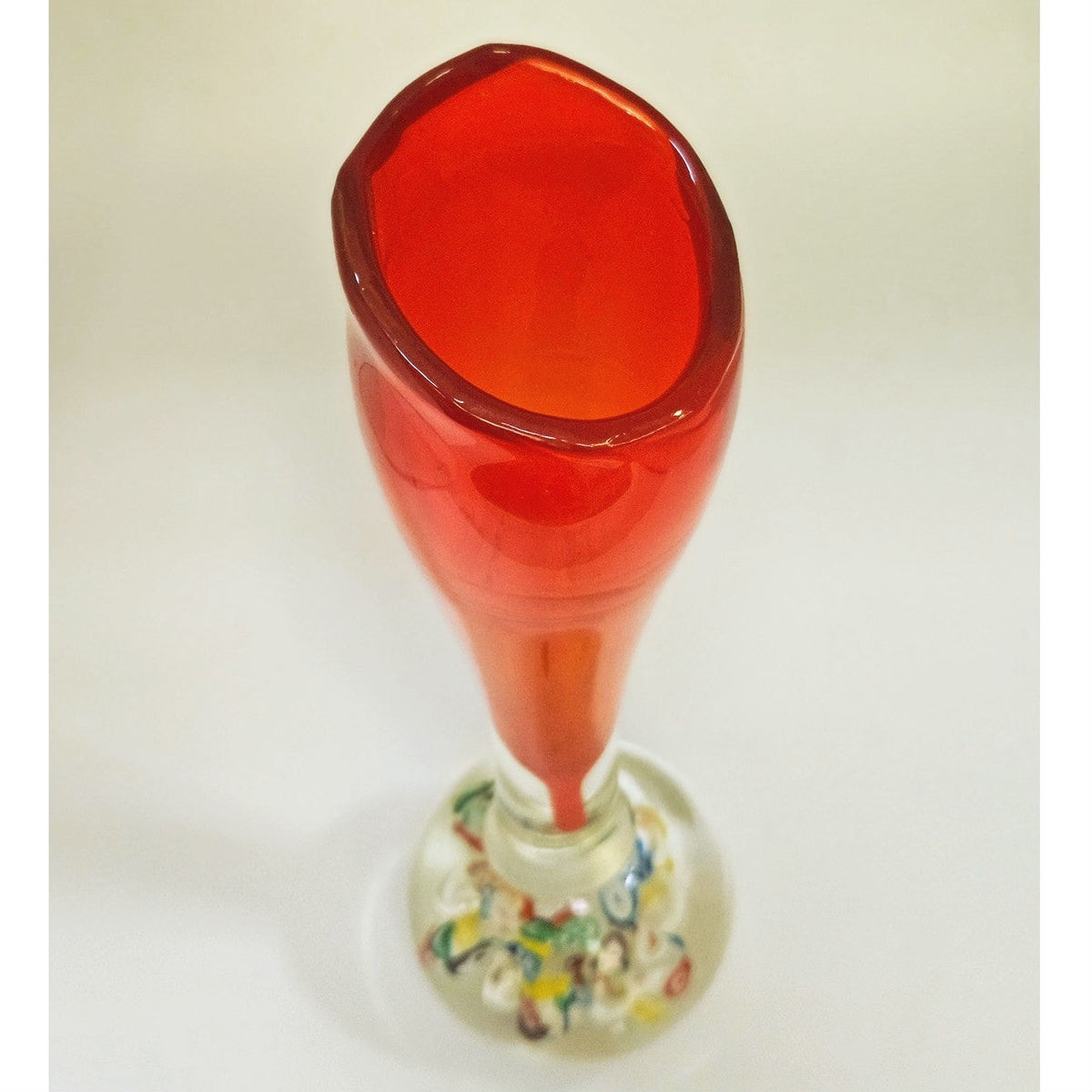 Vintage MCM Lenwile Ardalt Japan Art Glass Vase | Red Millefiori Paperweight