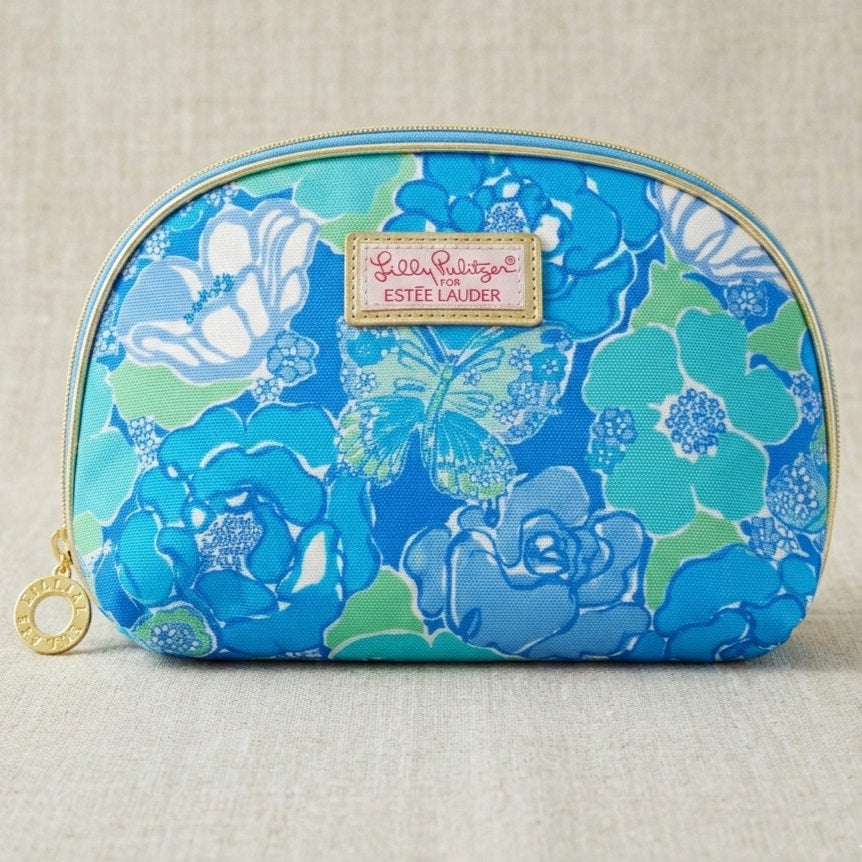 Vintage Lilly Pulitzer x Estée Lauder Makeup Bag | Y2K 2000s Turquoise Butterfly