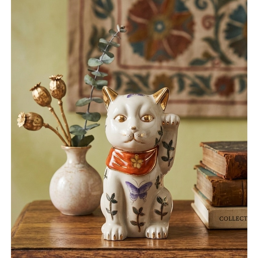 1990s Maneki Neko Lucky Cat Figurine