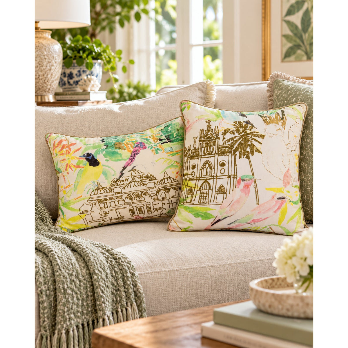 Anthropologie Discontinued Rebekah Maysles Kaveri Embroidered Monkey Pillow 14"