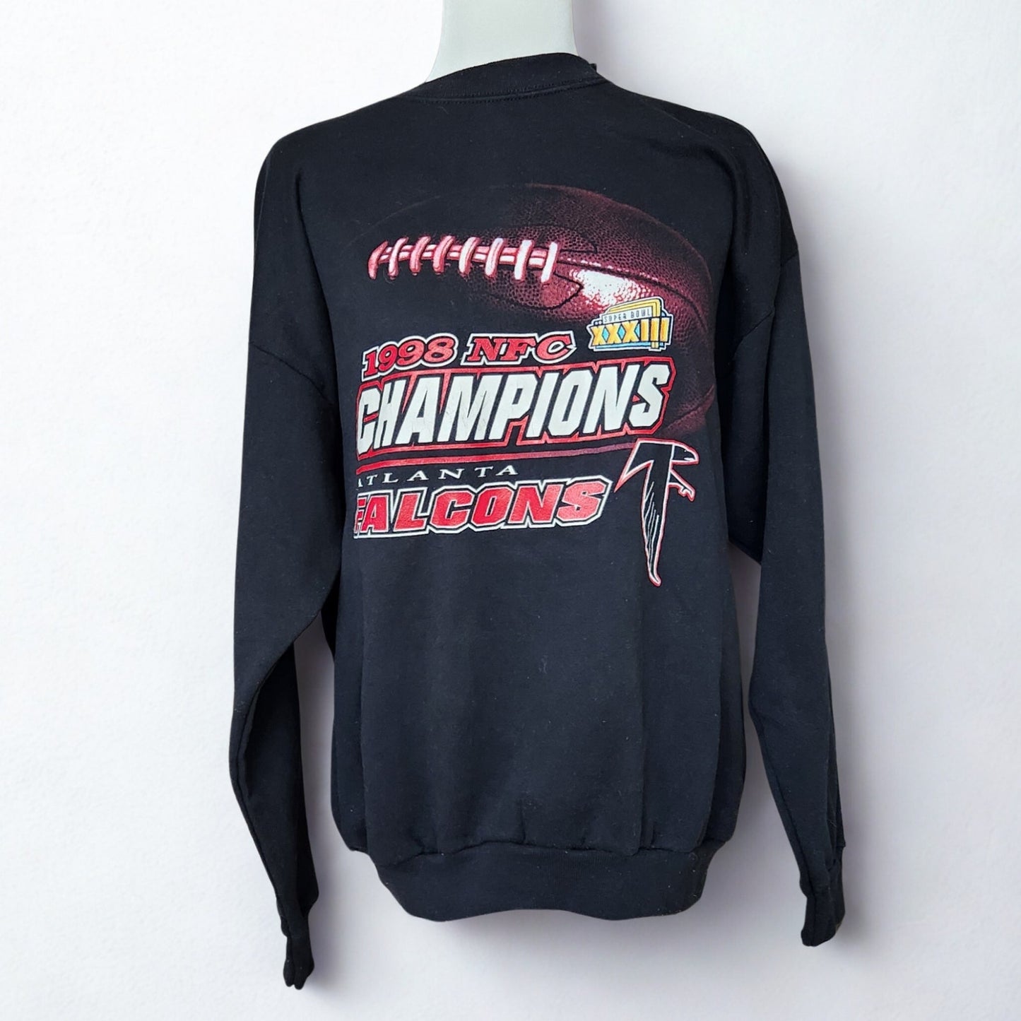 Vintage 1998 Atlanta Falcons NFC Champions Black and Red Sweatshirt | Size Large