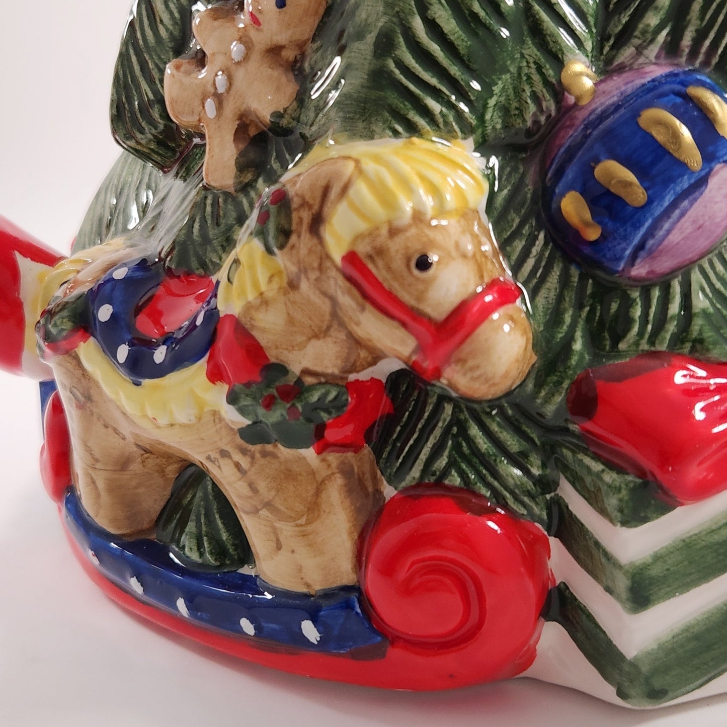 Vintage Fitz and Floyd Christmas Tree and Toys Pitcher with Candy Cane Handle