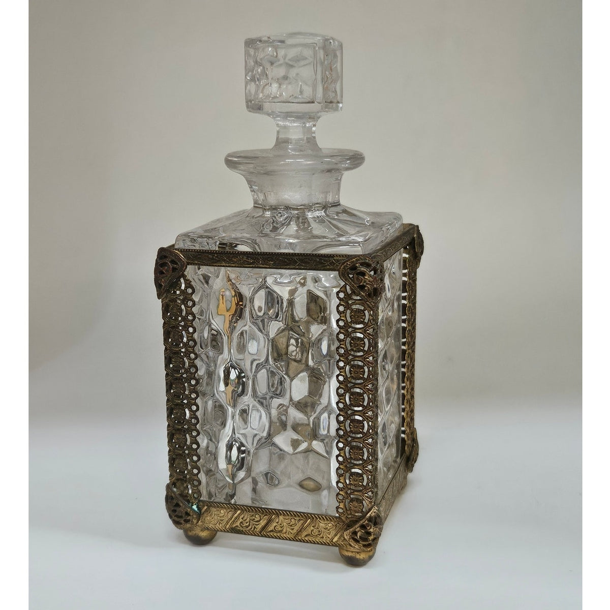 1950s Gold Gilt Filigree Perfume Bottle