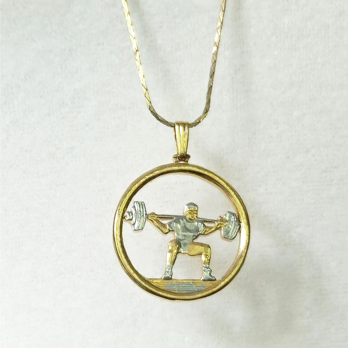 Vintage Minimalist Weightlifter Pendant Necklace | 1980s Gold Luxury Fitness