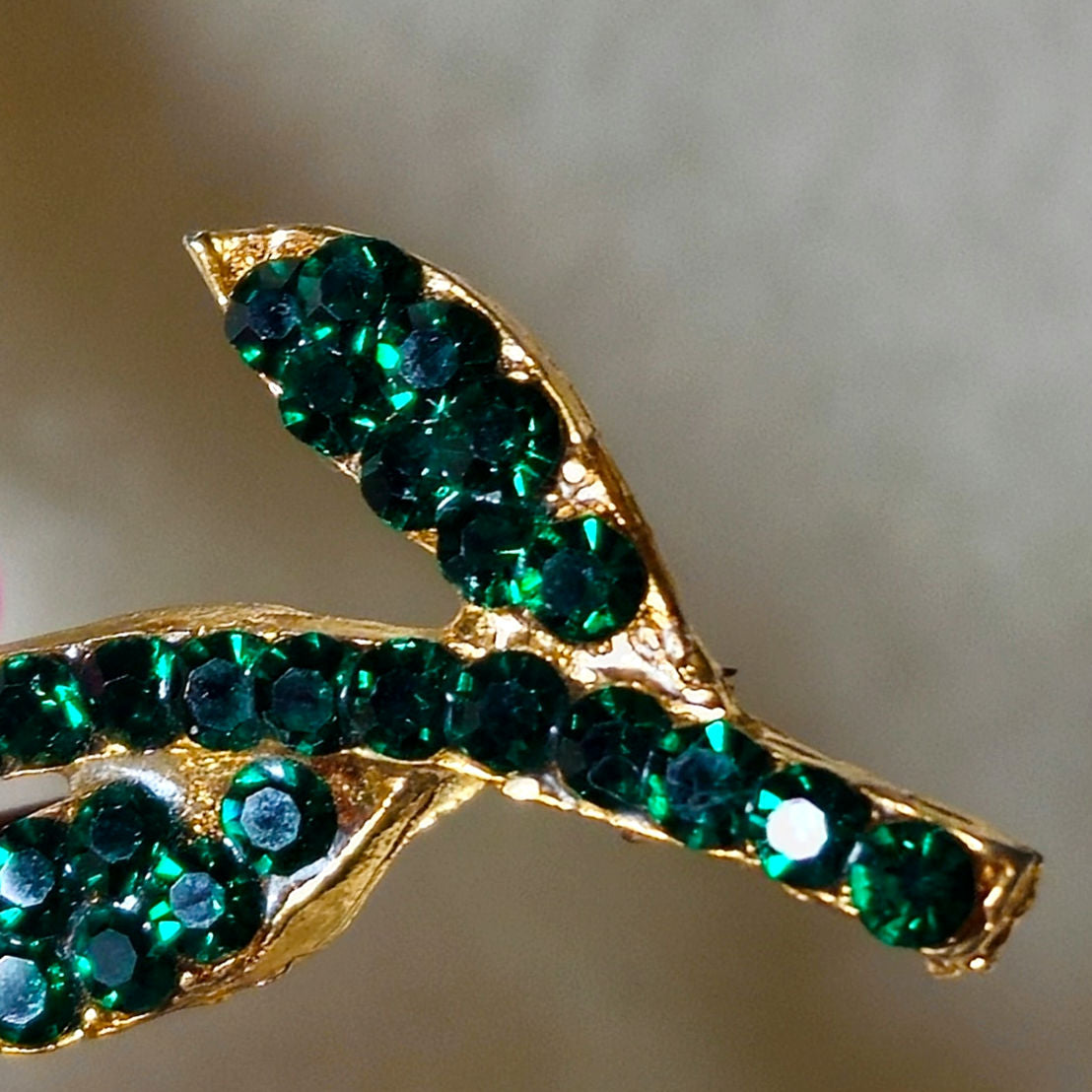 Vintage Jonette JJ Rose Brooch | 1980s Gold Tone Emerald Rhinestone Flower Pin