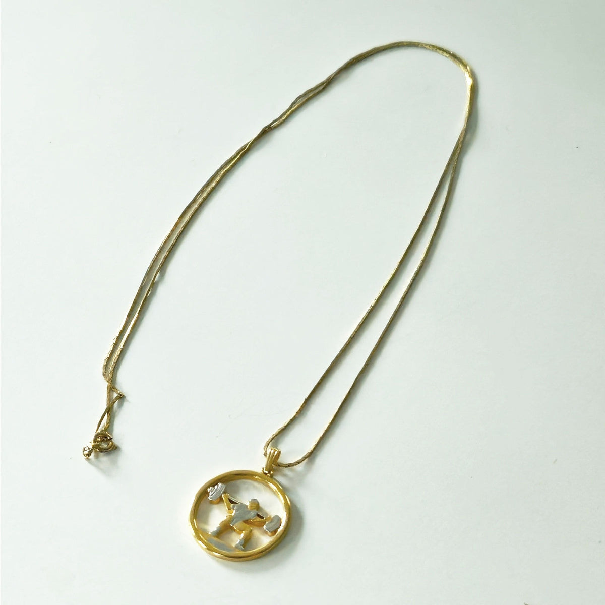 Vintage Minimalist Weightlifter Pendant Necklace | 1980s Gold Luxury Fitness