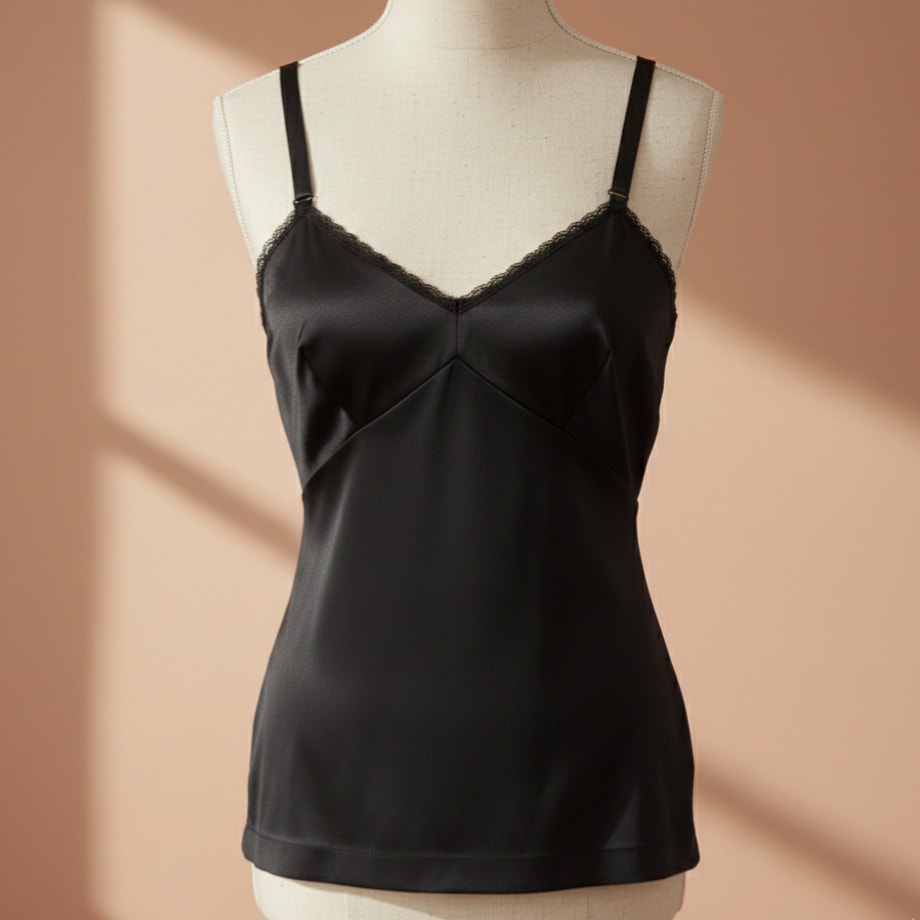 Vintage Black Nylon Camisole | 1970s Sears “The Doesn’t Slip” | Size 34