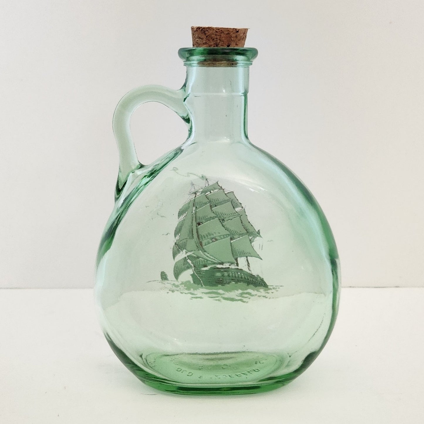 Vintage MCM Old Fitzgerald Green Glass Flagship Decanter Bottle | 1960s Barware