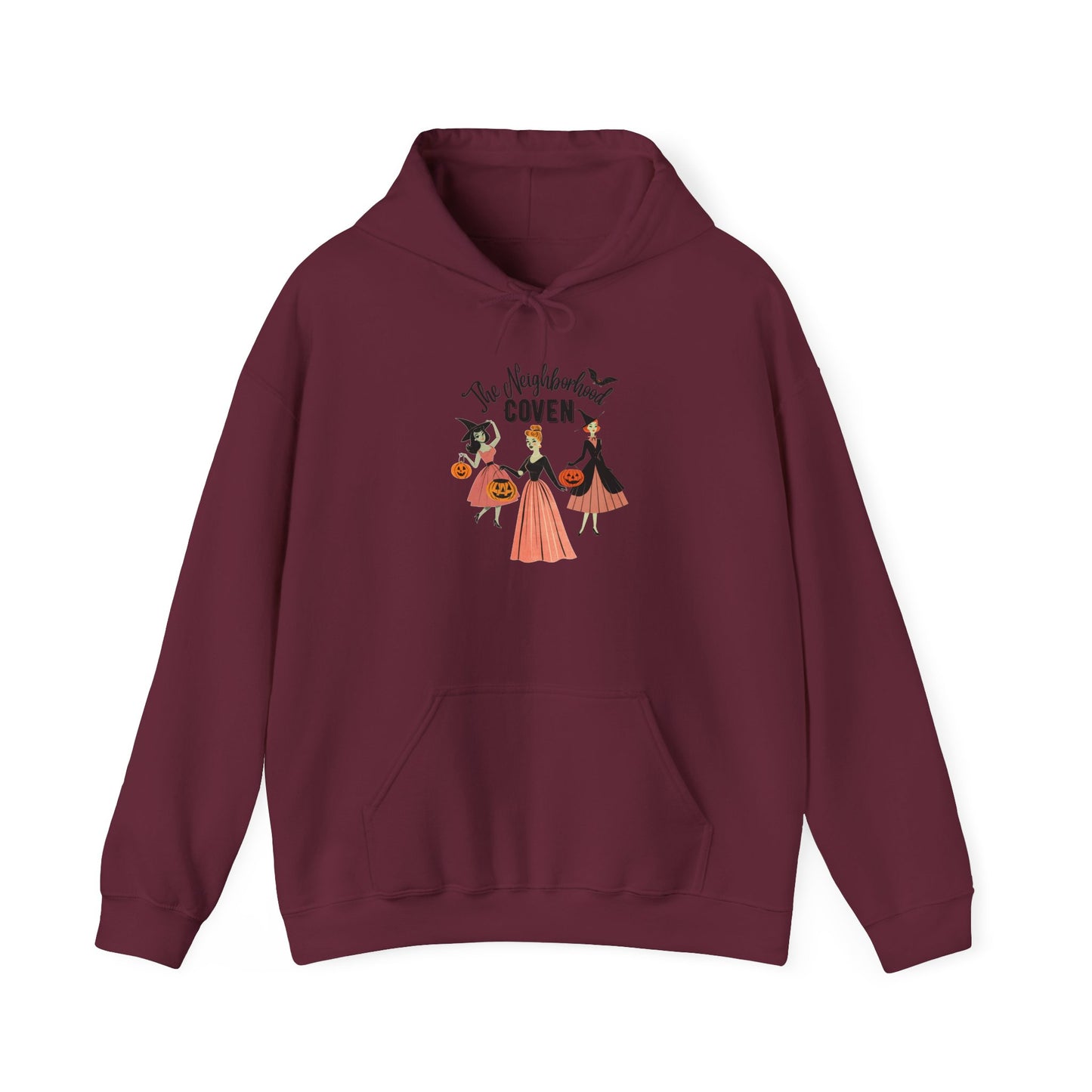 Witchy Girls Halloween Hoodie — 'Coven' Vintage Witch Trio Pullover