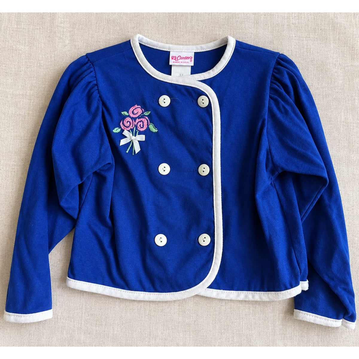 Vintage 1980s Carter's Toddler Blue Rose Bouquet Cardigan Blouse | Girls 3T