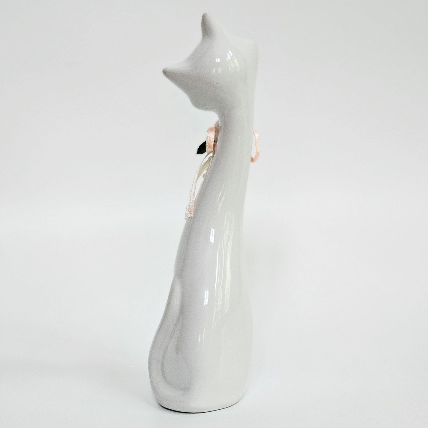 Mid-Century Tall White Ceramic Cat Figurine