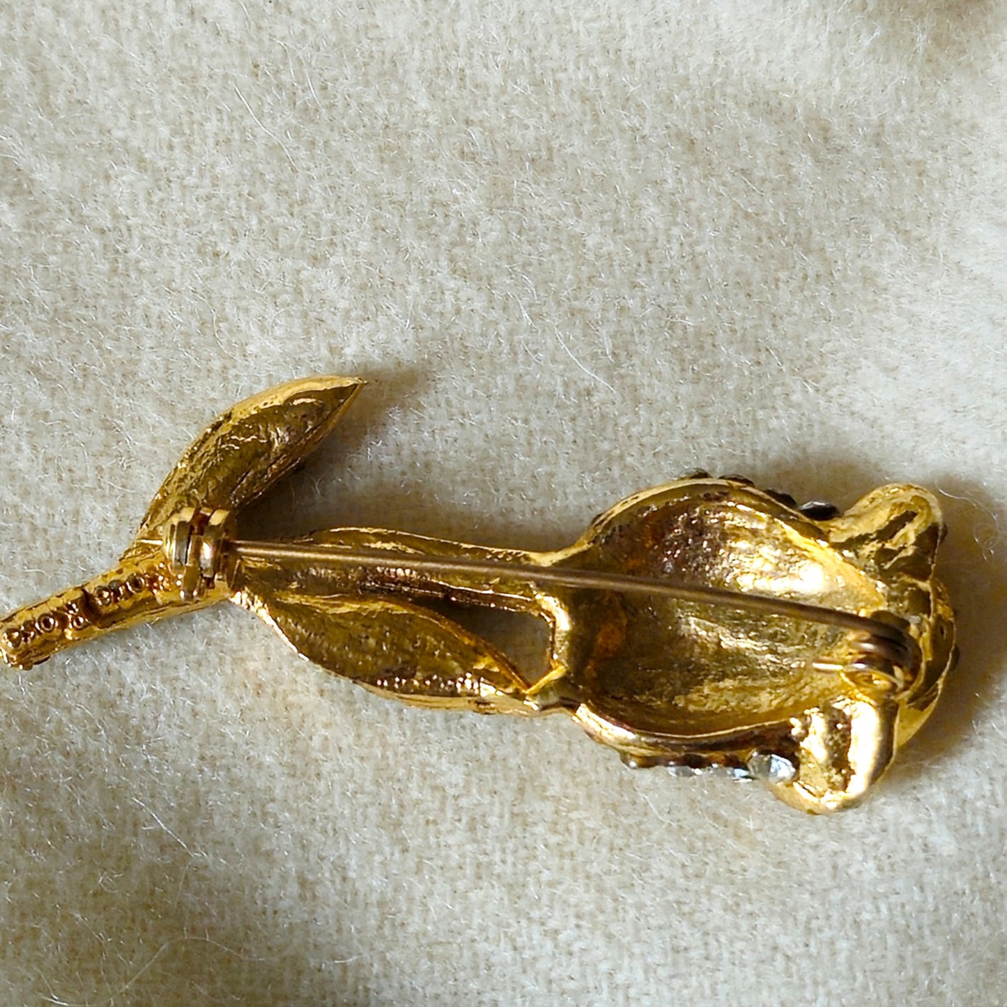 Vintage Jonette JJ Rose Brooch | 1980s Gold Tone Emerald Rhinestone Flower Pin