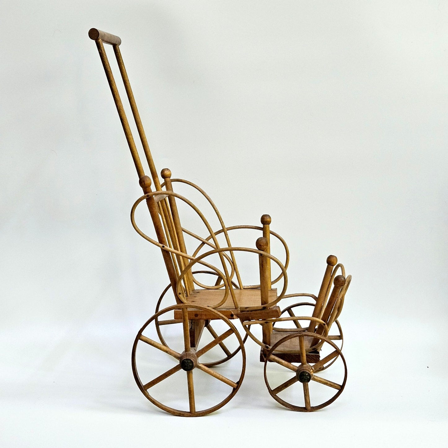 Antique Victorian Handmade Bentwood Doll Push Chair Stroller Circa 1900