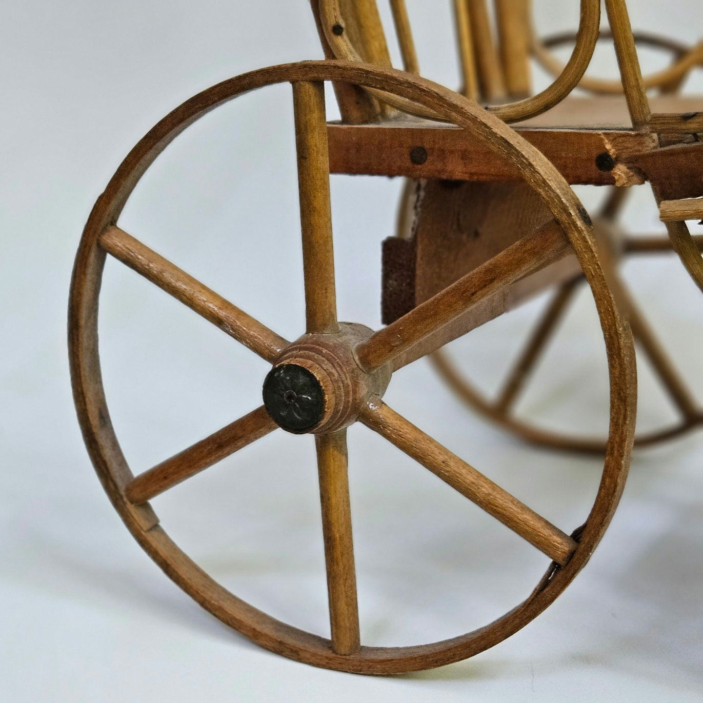 Antique Victorian Handmade Bentwood Doll Push Chair Stroller Circa 1900
