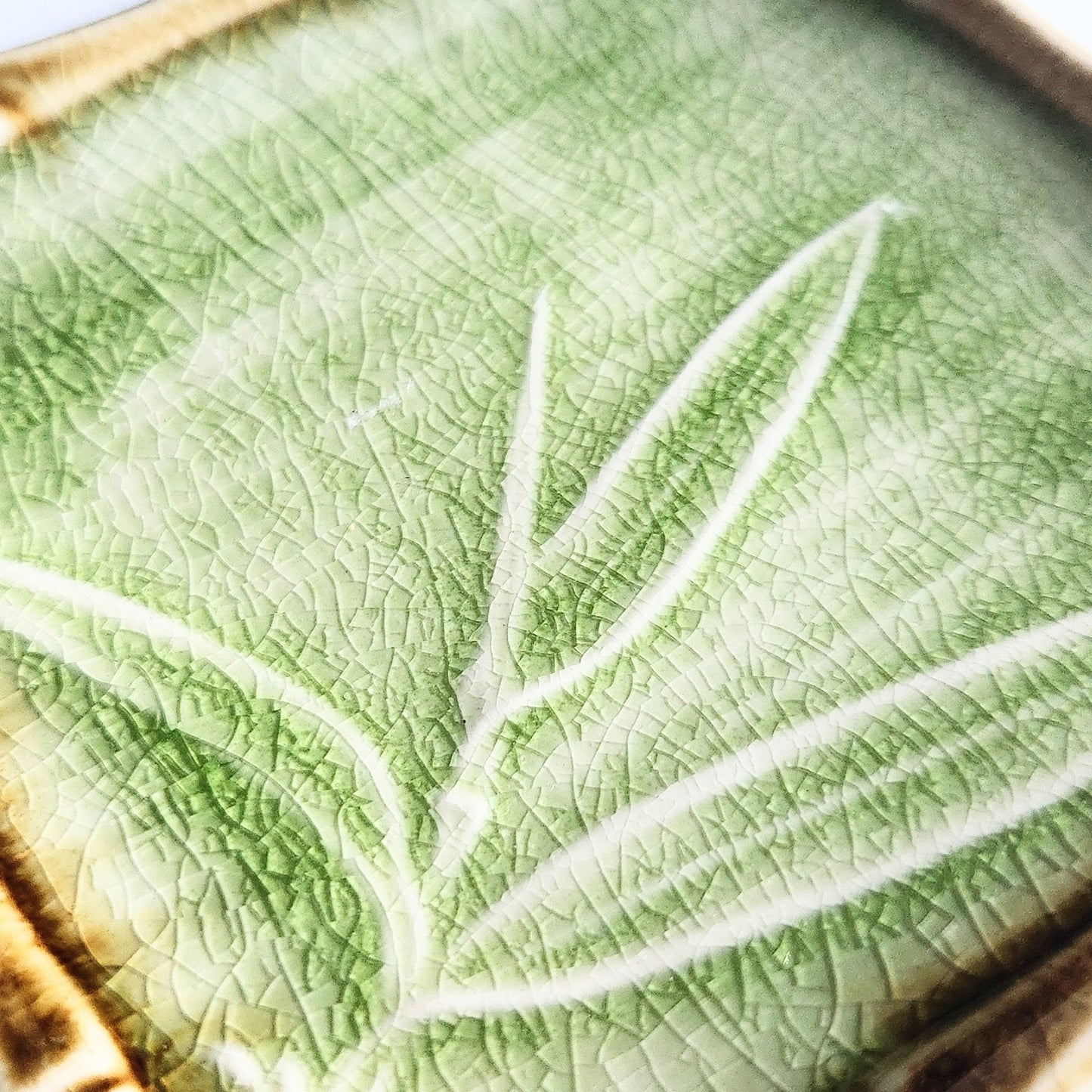 Japanese Bamboo Grass Green Crackle Glaze Square Dishes