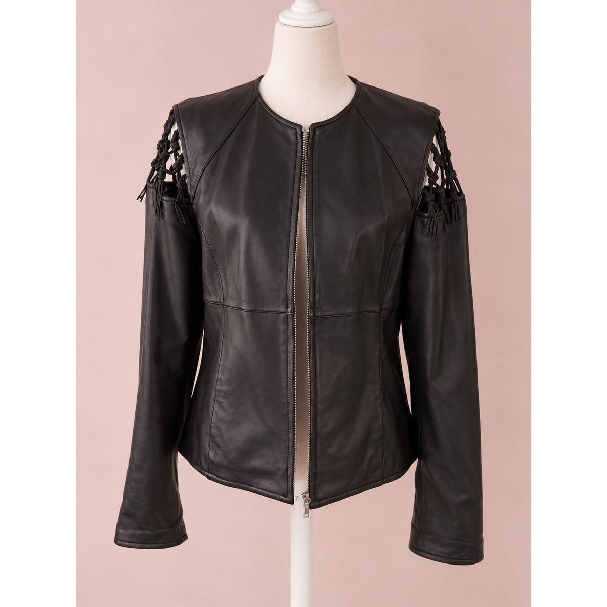 Y2K Pamela McCoy Leather Macramé Black Jacket | Women's L