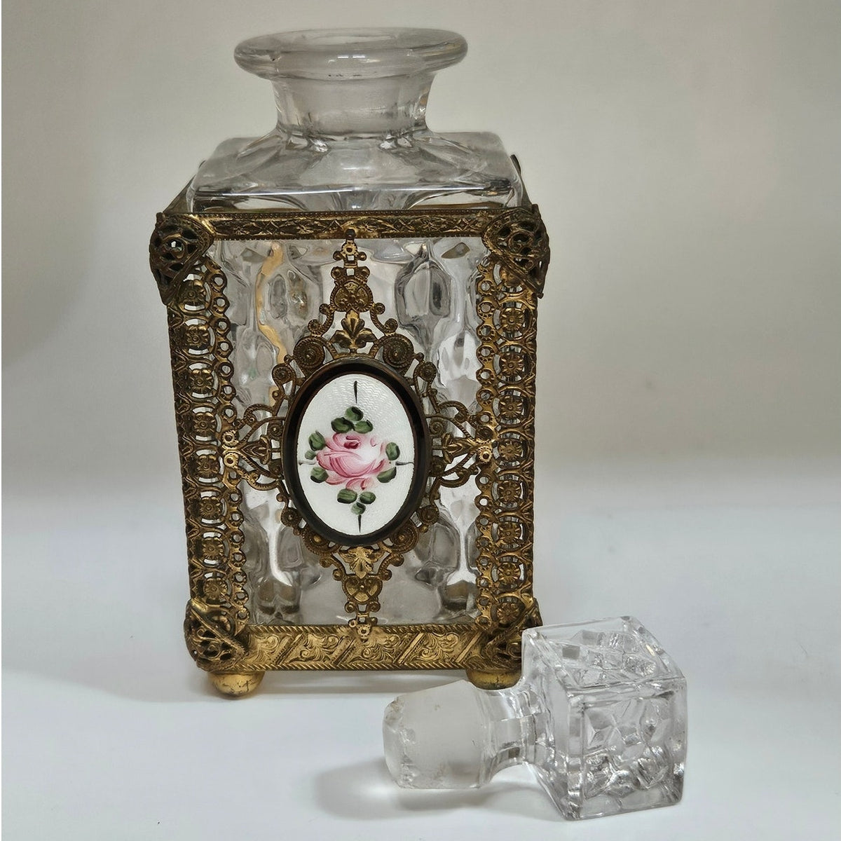 1950s Gold Gilt Filigree Perfume Bottle